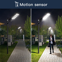Chargez l&#39;image dans la visionneuse de la galerie, 100W-300W-400W Outdoor IP65 Waterproof All In One Motion Sensor Solar Power Street Light with Remote Control for Yard and Driveway
