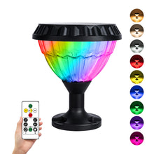 Load image into Gallery viewer, Outdoor Solar Powered Post Fence Cap RGB LED Color Changing Lamp Lights with Remote Control
