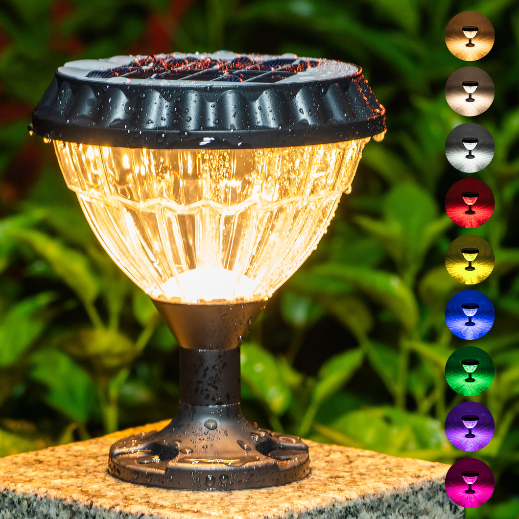 Outdoor RGB Color Changing Solar Powered Post Cap LED Lights Lamp with Remote Control